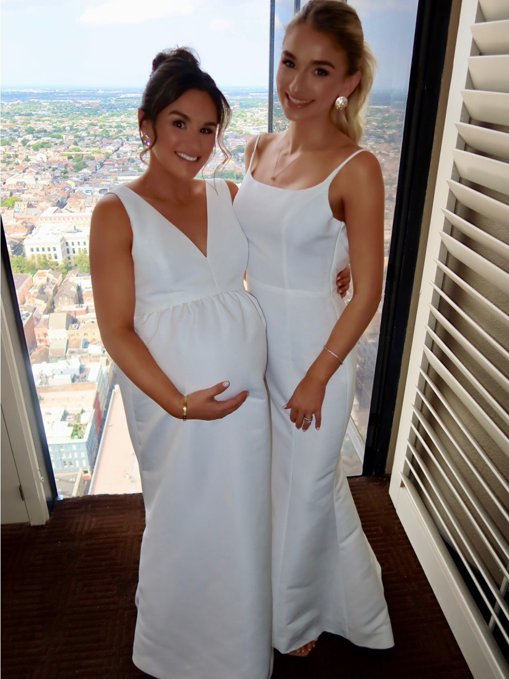 Bella Bridesmaids ivory Della dress (right)
